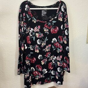 Sky Black Floral Long Sleeve Top